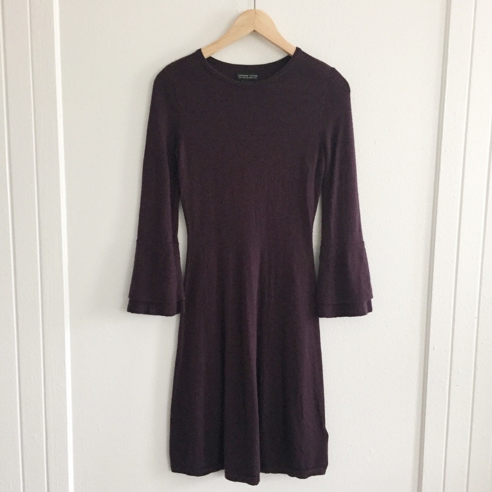 Adrienne Vittadini Dark Purple Wool Sweater Dress - Fit and Flare - Extra Small